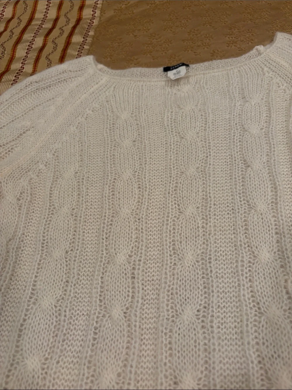 NWOT J. Crew Cream Cable Knit Crewneck Sweater, Classic, Acrylic Blend, M